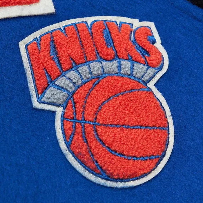 Mitchell and Ness Team Legacy Varsity Jacket New York Knicks Men Jackets and Outerwear Mitchell and Ness Team Legacy Varsity Jacket New York Knicks Men Jackets and Outerwear
