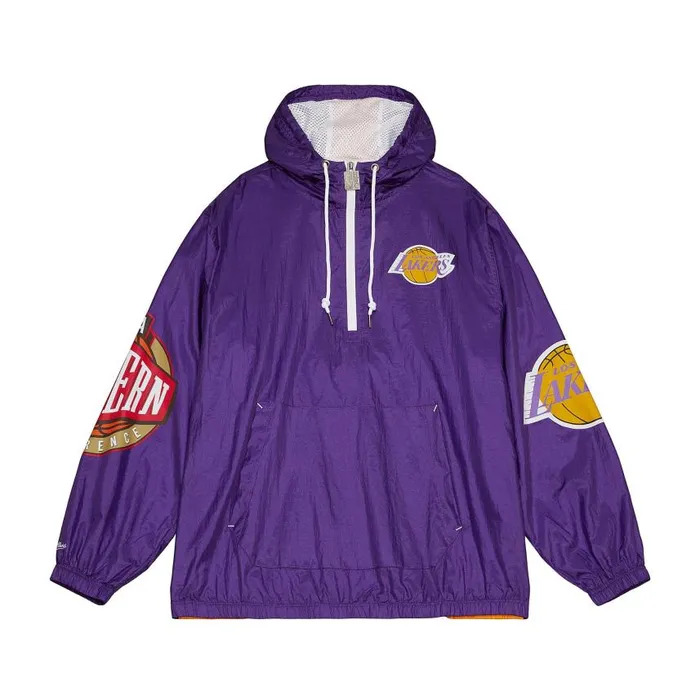 Mitchell and Ness Team OG 20 Anorak Windbreaker Los Angeles Lakers Men Jackets and Outerwear