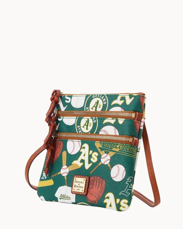 MLB Athletics North South Triple Zip Crossbody Athletics Women Dooney and Bourke Crossbodies