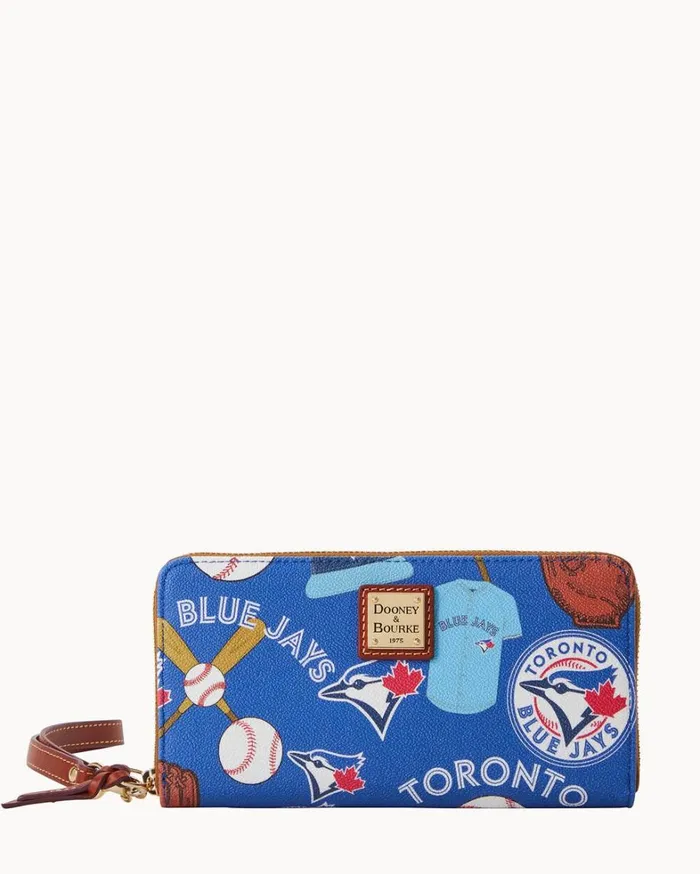 MLB Blue Jays Large Zip Around Wristlet Blue Jays Women Dooney and Bourke Wallets