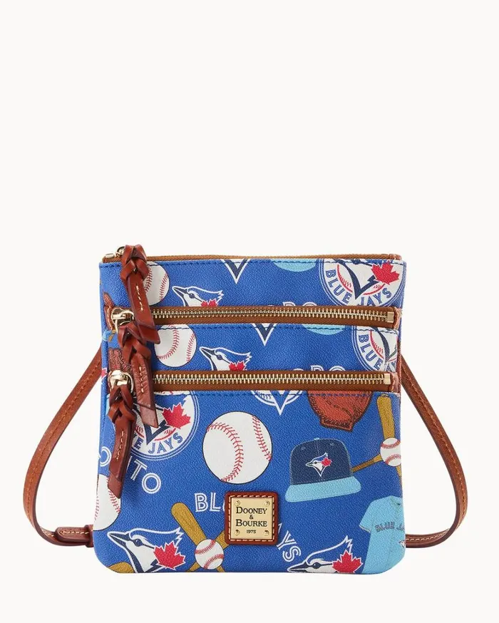MLB Blue Jays North South Triple Zip Crossbody Blue Jays Women Dooney and Bourke Crossbodies MLB Blue Jays North South Triple Zip Crossbody Blue Jays Women Dooney and Bourke Crossbodies
