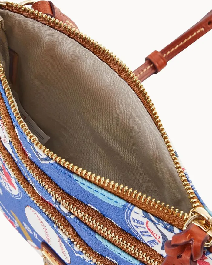 MLB Blue Jays North South Triple Zip Crossbody Blue Jays Women Dooney and Bourke Crossbodies