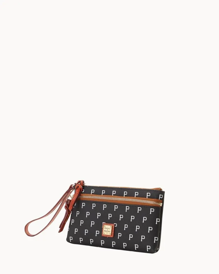 MLB Pirates Double Zip Wristlet Pirates Women Dooney and Bourke Wallets MLB Pirates Double Zip Wristlet Pirates Women Dooney and Bourke Wallets