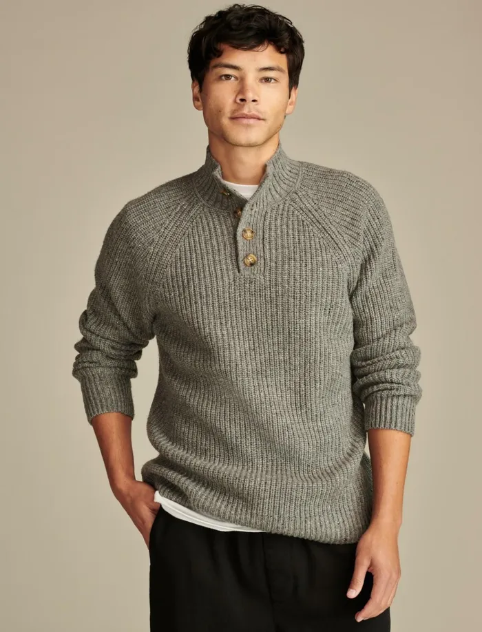 Nep 14 Mock Neck Sweater Medium Heather Grey Men Lucky Brand Sweaters