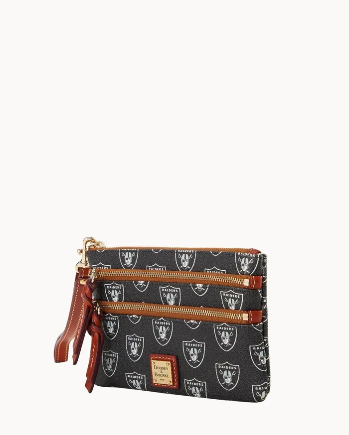 NFL Raiders Triple Zip Wristlet Bills Women Dooney and Bourke Wallets NFL Raiders Triple Zip Wristlet Bills Women Dooney and Bourke Wallets