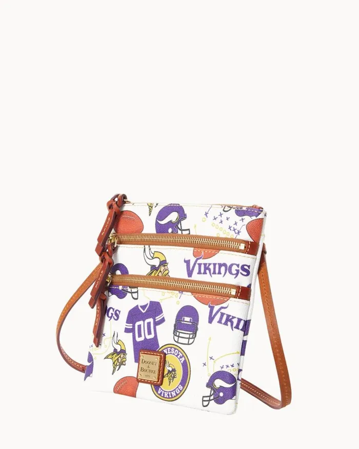 NFL Vikings North South Triple Zip Crossbody Vikings Women Dooney and Bourke Crossbodies NFL Vikings North South Triple Zip Crossbody Vikings Women Dooney and Bourke Crossbodies
