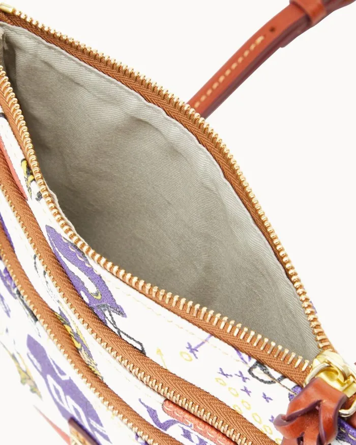 NFL Vikings North South Triple Zip Crossbody Vikings Women Dooney and Bourke Crossbodies NFL Vikings North South Triple Zip Crossbody Vikings Women Dooney and Bourke Crossbodies