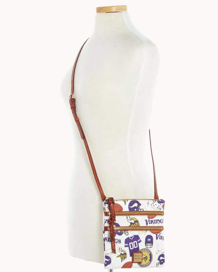 NFL Vikings North South Triple Zip Crossbody Vikings Women Dooney and Bourke Crossbodies NFL Vikings North South Triple Zip Crossbody Vikings Women Dooney and Bourke Crossbodies