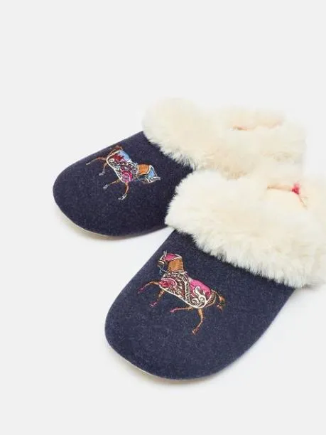Nightwear Women Joules Navy Blue Horse Embroided Slippers