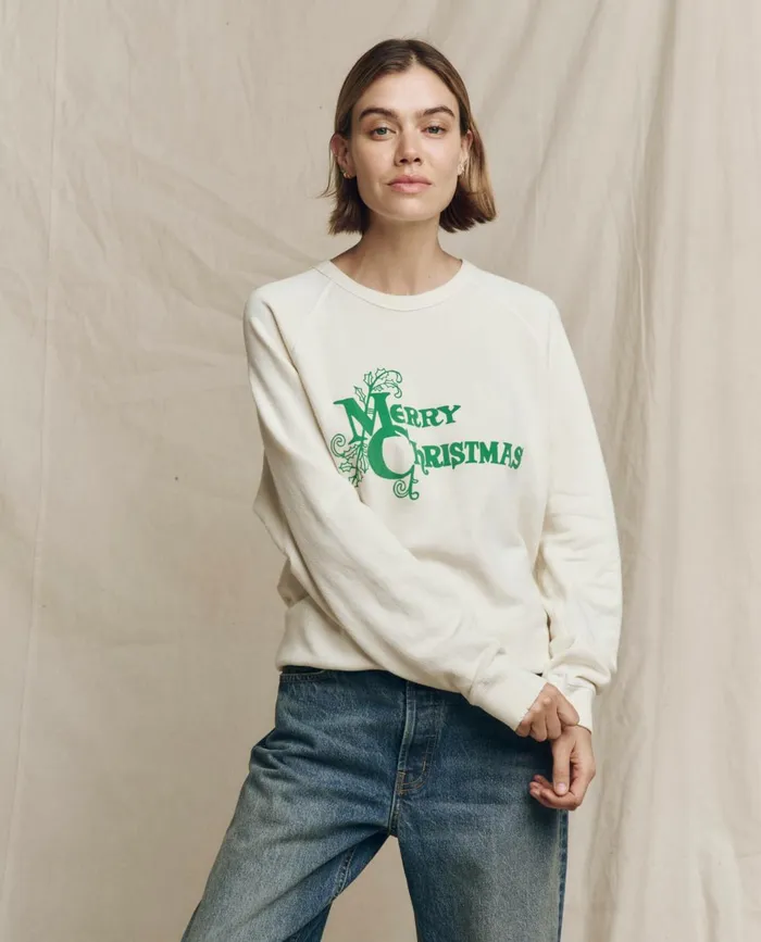 Novelty Tees and Sweats Women The Great The College Sweatshirt Graphic Washed White With Merry Christmas G Novelty Tees and Sweats Women The Great The College Sweatshirt Graphic Washed White With Merry Christmas G
