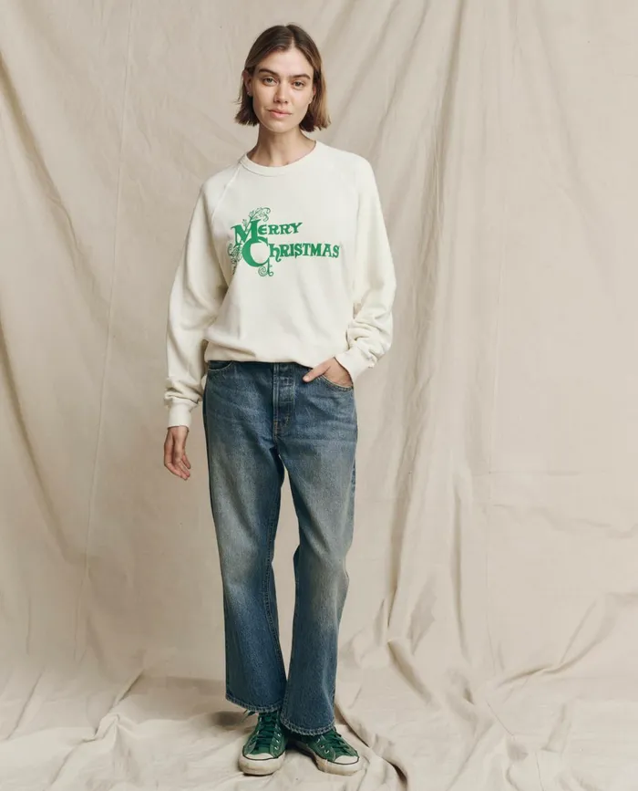 Novelty Tees and Sweats Women The Great The College Sweatshirt Graphic Washed White With Merry Christmas G Novelty Tees and Sweats Women The Great The College Sweatshirt Graphic Washed White With Merry Christmas G