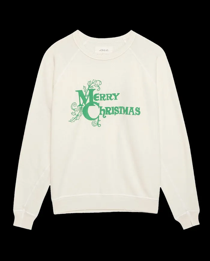 Novelty Tees and Sweats Women The Great The College Sweatshirt Graphic Washed White With Merry Christmas G Novelty Tees and Sweats Women The Great The College Sweatshirt Graphic Washed White With Merry Christmas G