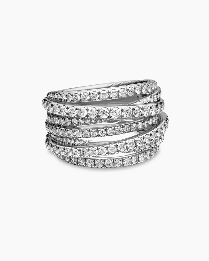 Pav Crossover Ring In 18K White Gold 16mm Women David Yurman Statement