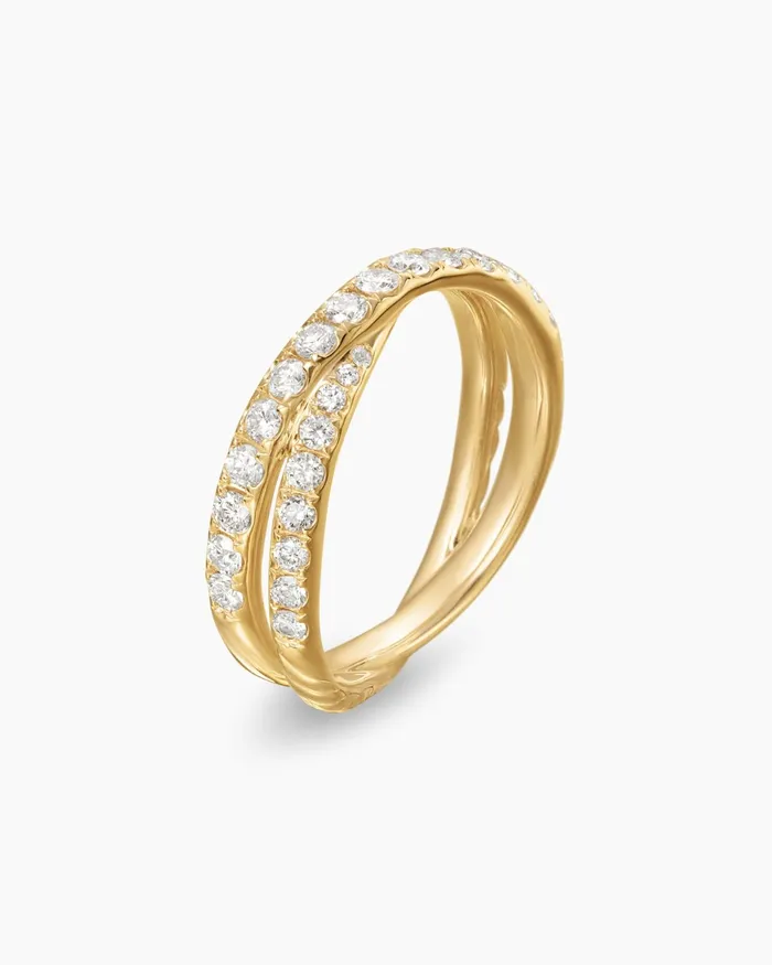Pav Crossover Ring In 18K Yellow Gold With Diamonds 6mm Women David Yurman Band Pav Crossover Ring In 18K Yellow Gold With Diamonds 6mm Women David Yurman Band