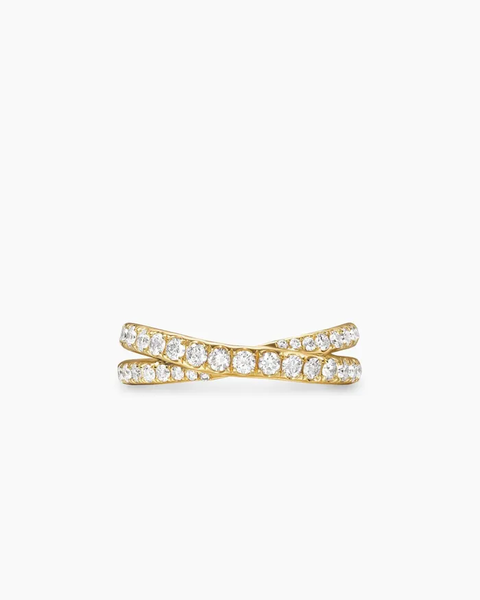 Pav Crossover Ring In 18K Yellow Gold With Diamonds 6mm Women David Yurman Band Pav Crossover Ring In 18K Yellow Gold With Diamonds 6mm Women David Yurman Band