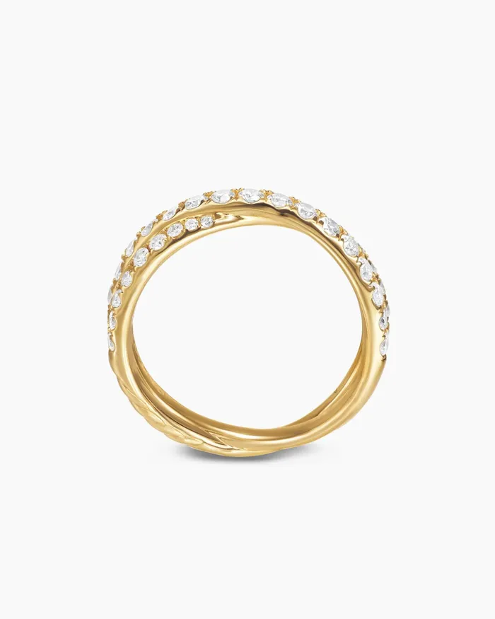 Pav Crossover Ring In 18K Yellow Gold With Diamonds 6mm Women David Yurman Band Pav Crossover Ring In 18K Yellow Gold With Diamonds 6mm Women David Yurman Band