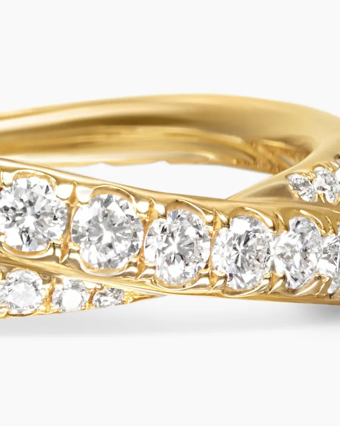 Pav Crossover Ring In 18K Yellow Gold With Diamonds 6mm Women David Yurman Band Pav Crossover Ring In 18K Yellow Gold With Diamonds 6mm Women David Yurman Band
