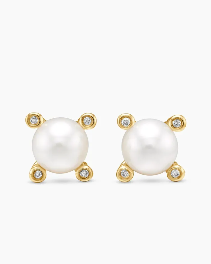 Pearl Stud Earrings In 18K Yellow Gold With Pearls And Diamonds 74mm Women David Yurman Stud Pearl Stud Earrings In 18K Yellow Gold With Pearls And Diamonds 74mm Women David Yurman Stud
