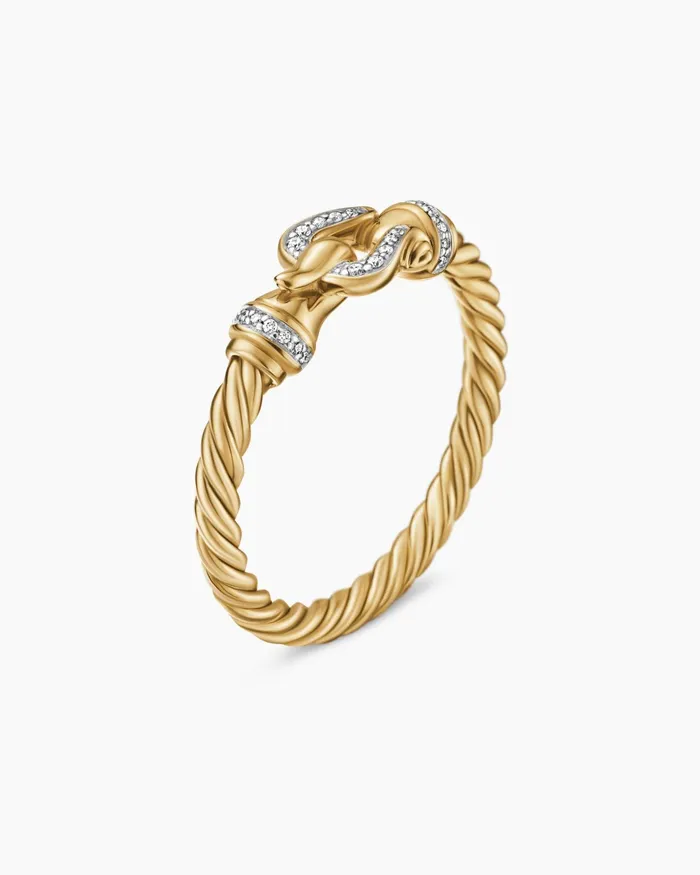 Petite Buckle Ring In 18K Yellow Gold With Diamonds 2mm Women David Yurman Petite Petite Buckle Ring In 18K Yellow Gold With Diamonds 2mm Women David Yurman Petite