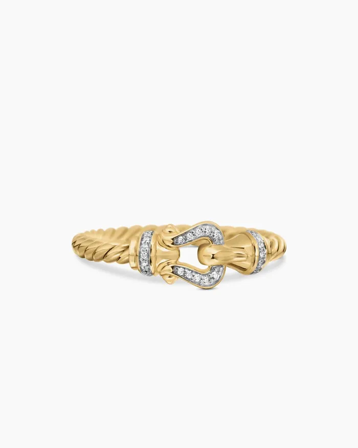 Petite Buckle Ring In 18K Yellow Gold With Diamonds 2mm Women David Yurman Petite Petite Buckle Ring In 18K Yellow Gold With Diamonds 2mm Women David Yurman Petite