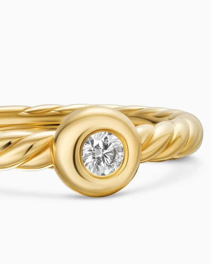 Petite Cable Ring In 18K Yellow Gold With Center Diamond 28mm Women David Yurman Petite Petite Cable Ring In 18K Yellow Gold With Center Diamond 28mm Women David Yurman Petite