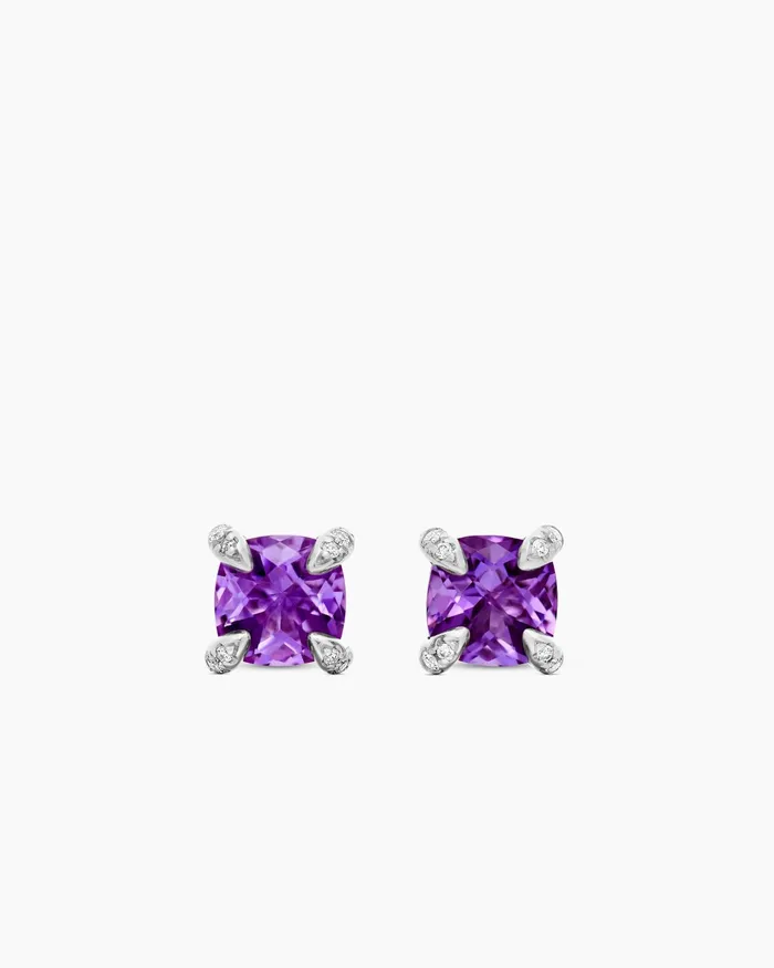 Petite Chatelaine Stud Earrings In Sterling Silver With Amethyst And Diamonds 6mm Women David Yurman Stud Petite Chatelaine Stud Earrings In Sterling Silver With Amethyst And Diamonds 6mm Women David Yurman Stud
