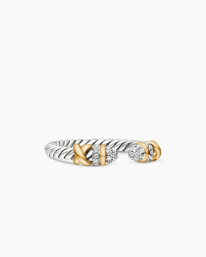 Petite Helena Open Ring In Sterling Silver With 18K Yellow Gold And Pav 25mm Women David Yurman Petite Petite Helena Open Ring In Sterling Silver With 18K Yellow Gold And Pav 25mm Women David Yurman Petite