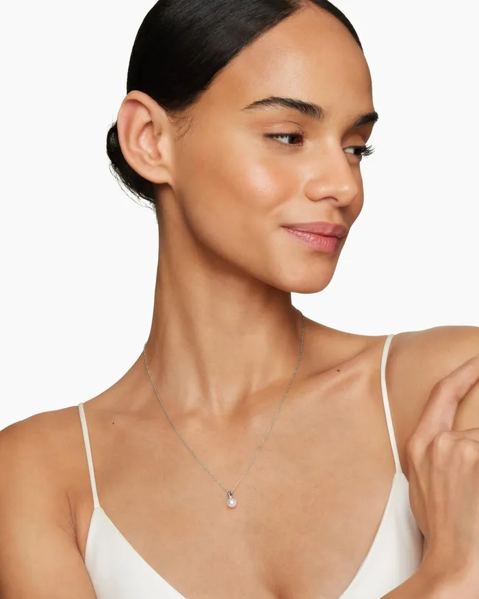 Petite Solari Pendant Necklace In 18K White Gold With Pearl And Diamonds 6mm Women David Yurman Pearl Petite Solari Pendant Necklace In 18K White Gold With Pearl And Diamonds 6mm Women David Yurman Pearl