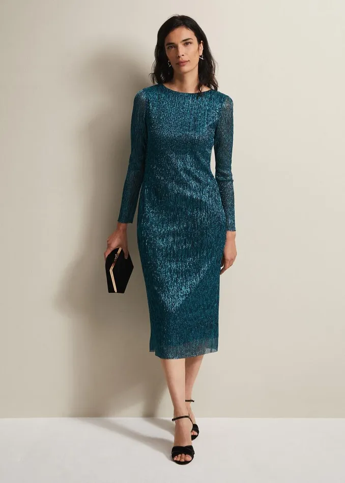 Phase Eight Dresses Alix Plisse Dress Blue 8211 Women