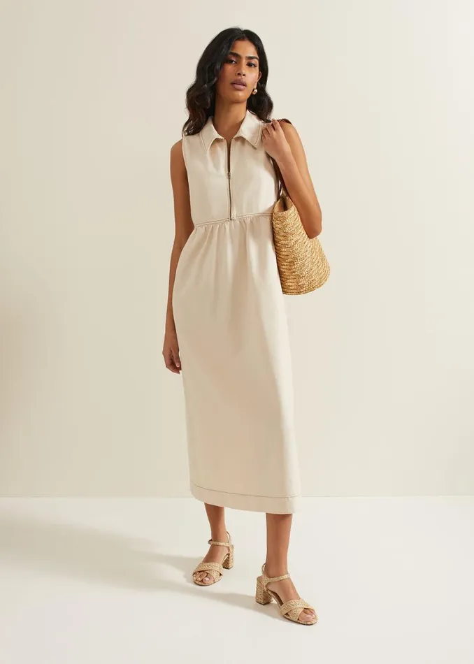 Phase Eight Dresses Blakely Zip Denim Midi Dress Cream 8211 Women
