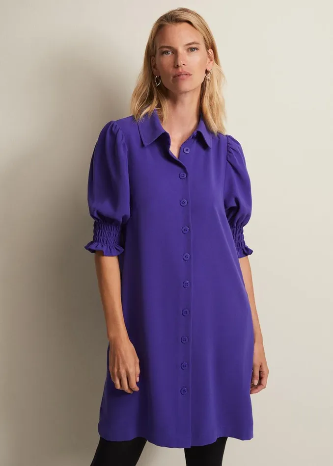 Phase Eight Dresses Candice Purple Button Mini Dress Purple 8211 Women