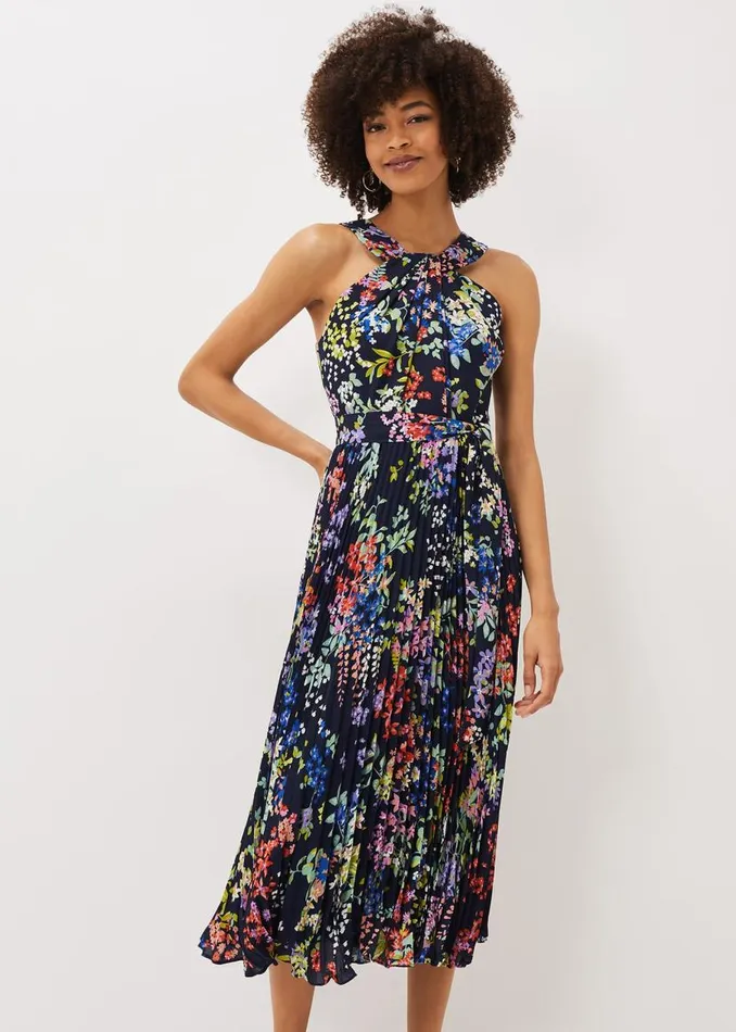 Phase Eight Dresses Fenella Pleated Floral Dress French Navy Multi 8211 Women