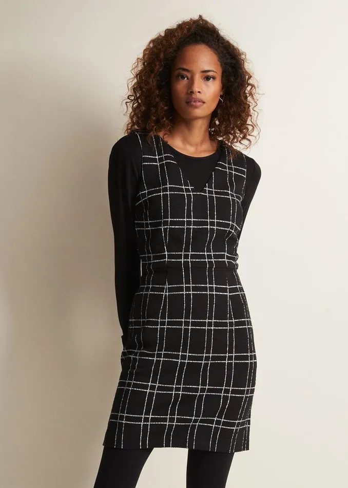 Phase Eight Dresses Gemma Checked Pinafore Mini Dress Blackivory 8211 Women