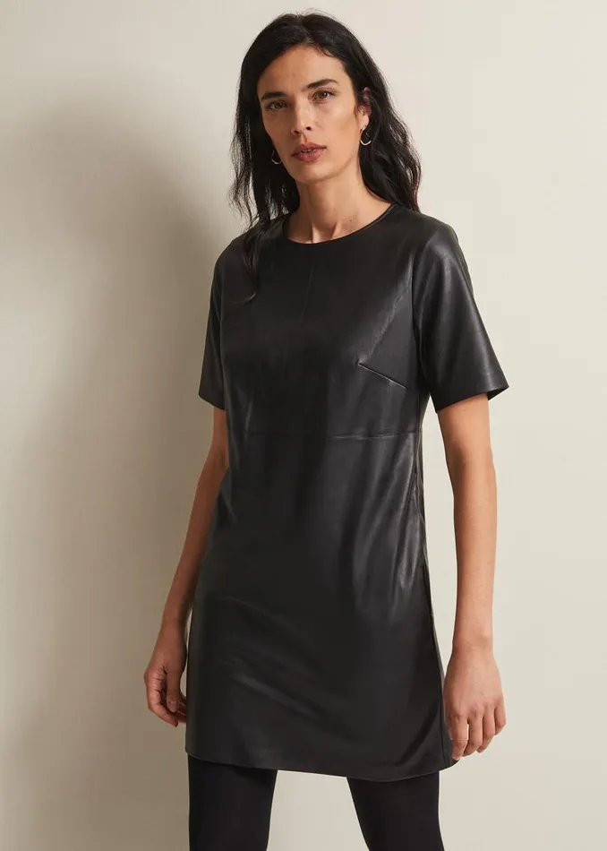 Phase Eight Dresses Hilde Faux Leather Shift Mini Dress Black 8211 Women