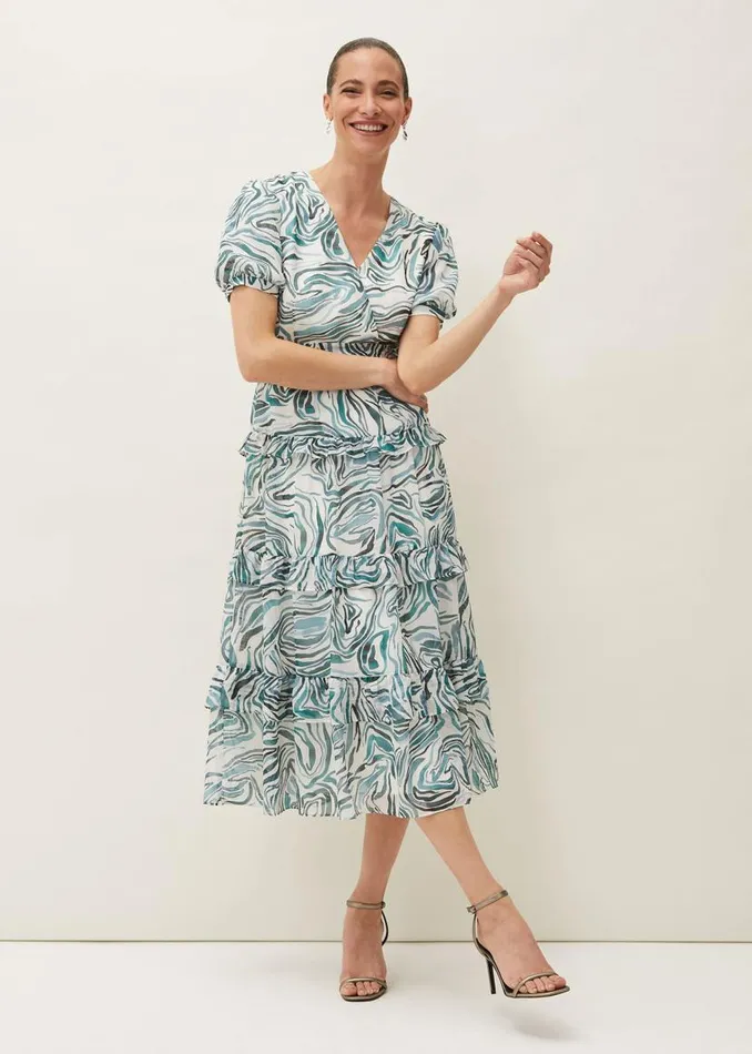 Phase Eight Dresses Iona Swirls Print Tiered Short Sleeved Midi Dress Aquamarineecru 8211 Women Phase Eight Dresses Iona Swirls Print Tiered Short Sleeved Midi Dress Aquamarineecru 8211 Women