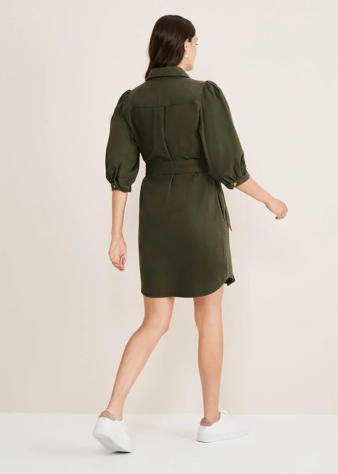 Phase Eight Dresses Josephine Denim Puff Sleeve Dress Khaki 8211 Women