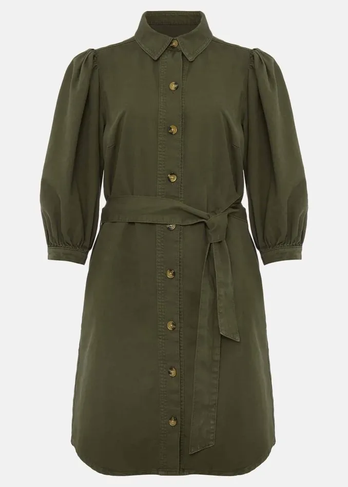 Phase Eight Dresses Josephine Denim Puff Sleeve Dress Khaki 8211 Women