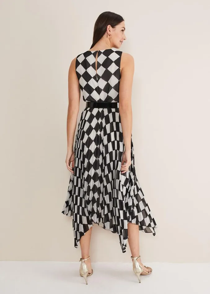 Phase Eight Dresses Laurel Checked Pleated Midi Dress Blackwhite 8211 Women