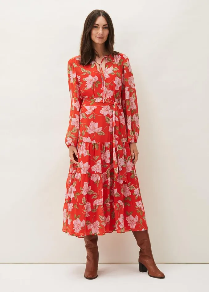 Phase Eight Dresses Philippa Floral Chiffon Maxi Dress Saffron 8211 Women