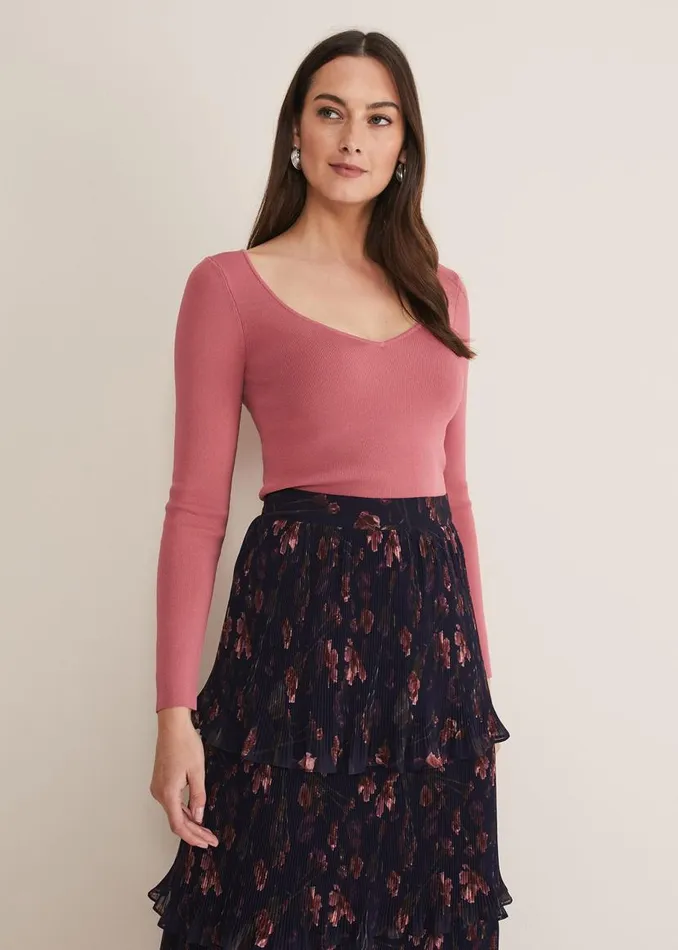 Phase Eight Knitwear Azura Sweetheart Neck Knit Top Rose 8211 Women