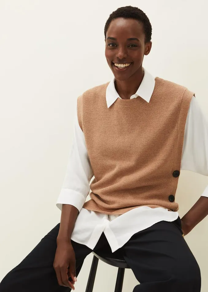Phase Eight Knitwear Liv Button Knit Tabard Camel 8211 Women