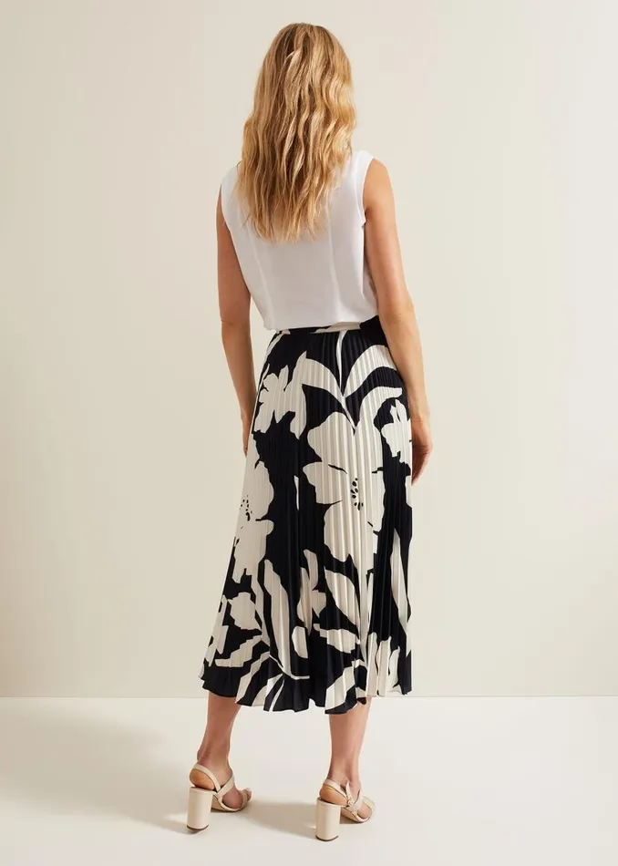 Phase Eight Skirts Elmina Floral Pleated Skirt Navyivory 8211 Women