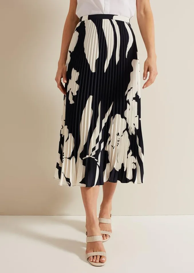 Phase Eight Skirts Elmina Floral Pleated Skirt Navyivory 8211 Women