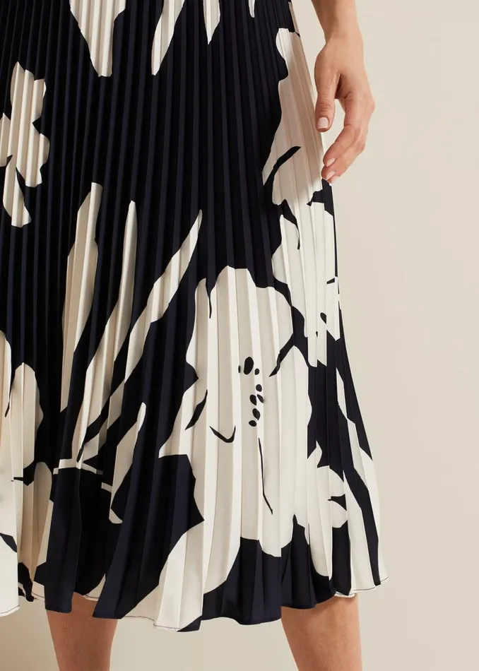 Phase Eight Skirts Elmina Floral Pleated Skirt Navyivory 8211 Women