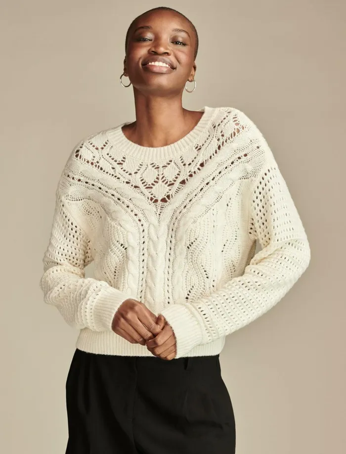 Pointelle Crew Neck Sweater Tofu Women Lucky Brand Sweaters and Sweatshirts