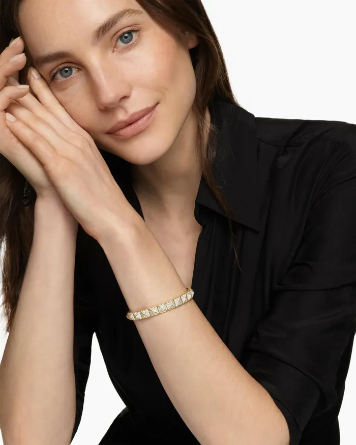 Pyramid Cuff Bracelet In 18K Yellow Gold With Diamonds 8mm Women David Yurman Cuff Pyramid Cuff Bracelet In 18K Yellow Gold With Diamonds 8mm Women David Yurman Cuff