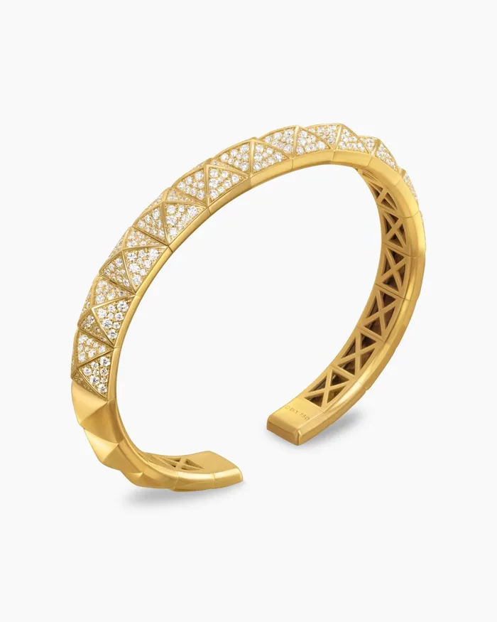 Pyramid Cuff Bracelet In 18K Yellow Gold With Diamonds 8mm Women David Yurman Cuff Pyramid Cuff Bracelet In 18K Yellow Gold With Diamonds 8mm Women David Yurman Cuff