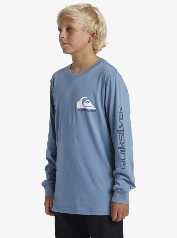 Quiksilver 816 Comp Logo Long Sleeve TShirt Blue Shadow Boys Tees Quiksilver 816 Comp Logo Long Sleeve TShirt Blue Shadow Boys Tees