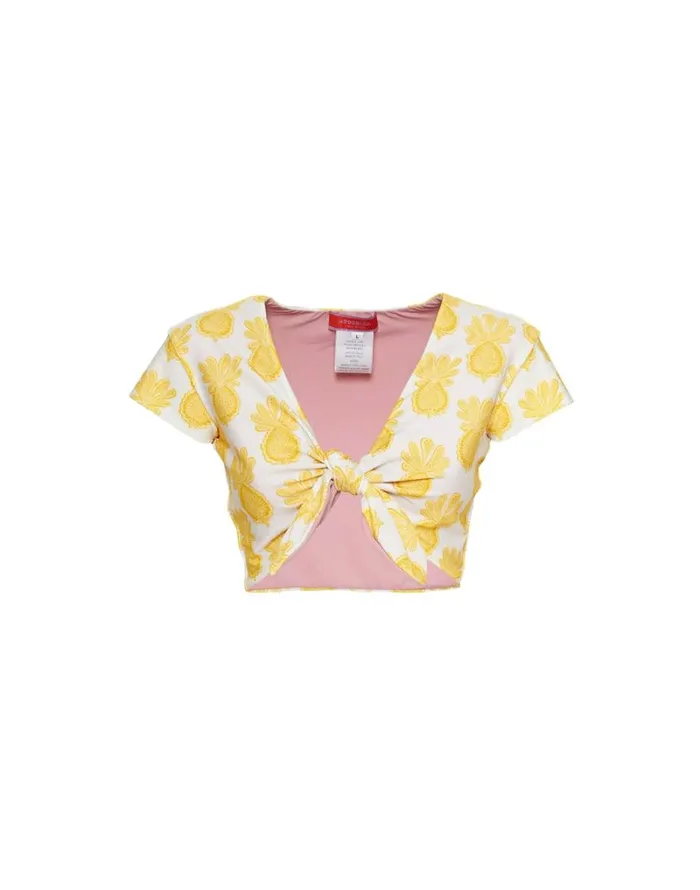 Ready To Wear Swimwear La Double J Bardot Top Pineapple Sunflower White Ready To Wear Swimwear La Double J Bardot Top Pineapple Sunflower White
