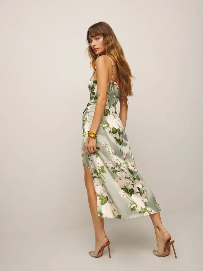 Reformation Dresses Marguerite Silk Dress Tarragon 8211 Women Reformation Dresses Marguerite Silk Dress Tarragon 8211 Women